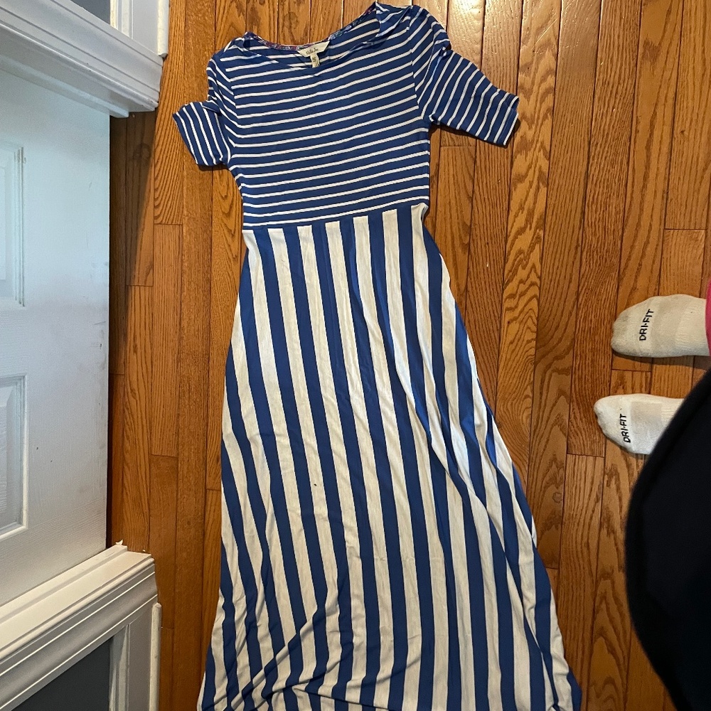 Long blue and white Matilda, Jane adult size extra small dress